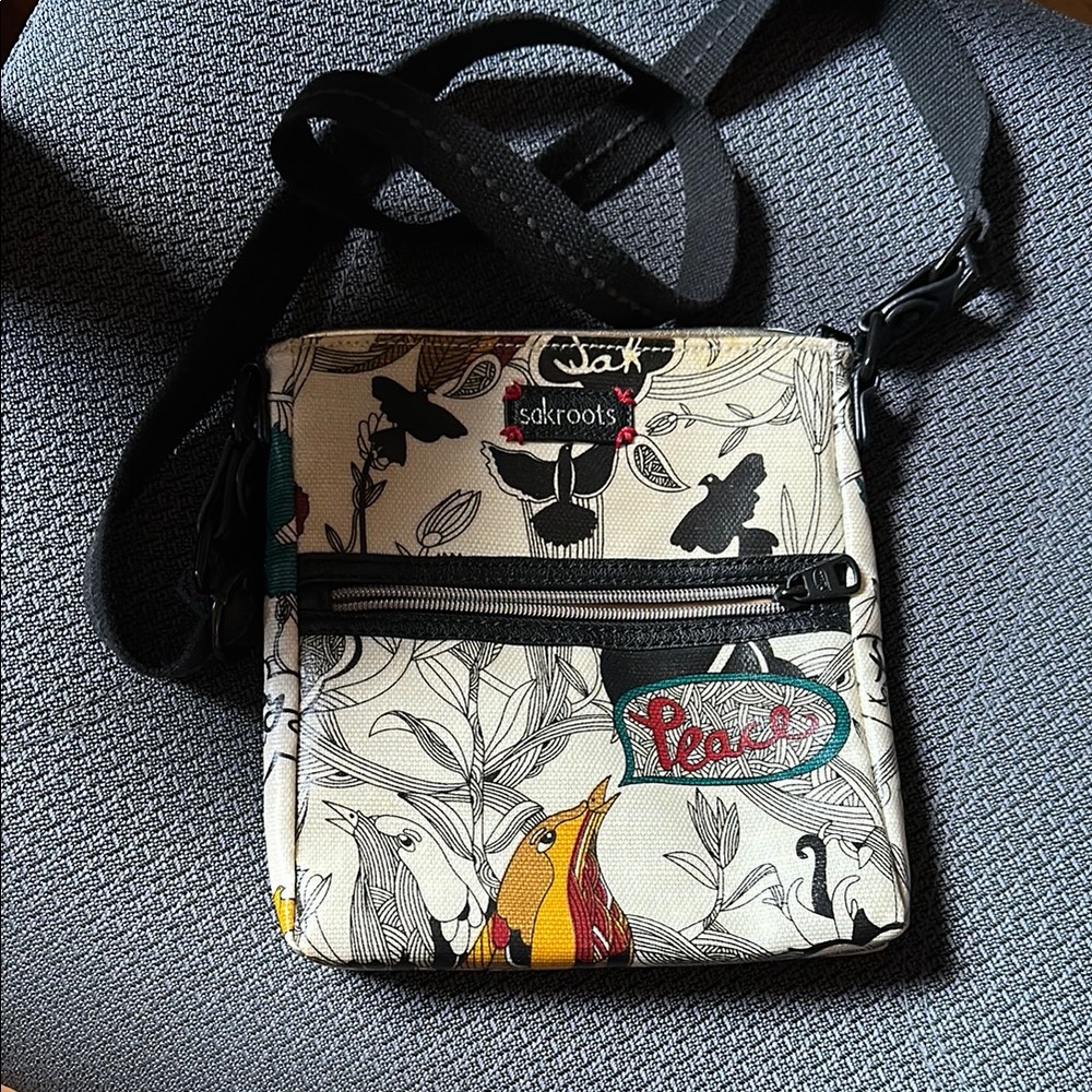 Sakroots Black and White Crossbody Bag with Artistic Design